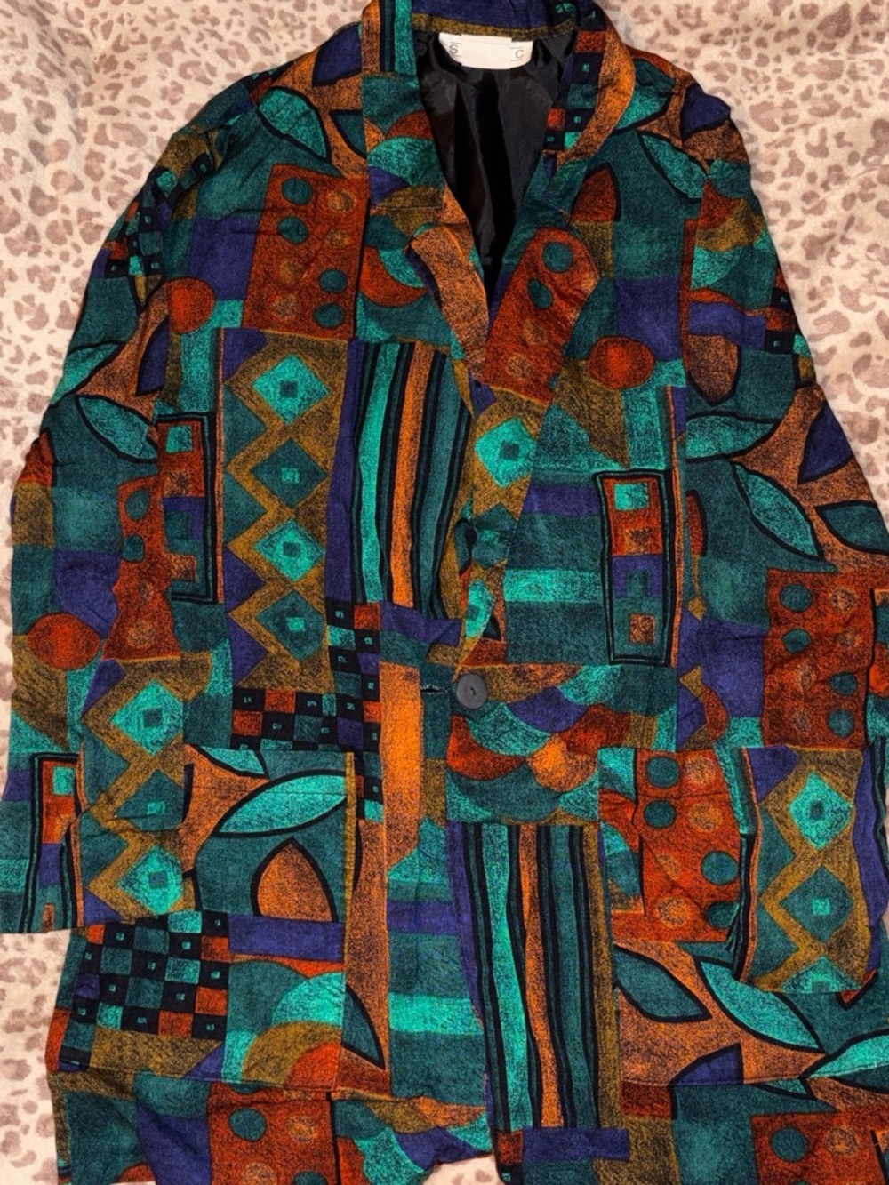 Vintage 90s Studio C Abstract Geo Blazer in Teal, Orange & Navy
